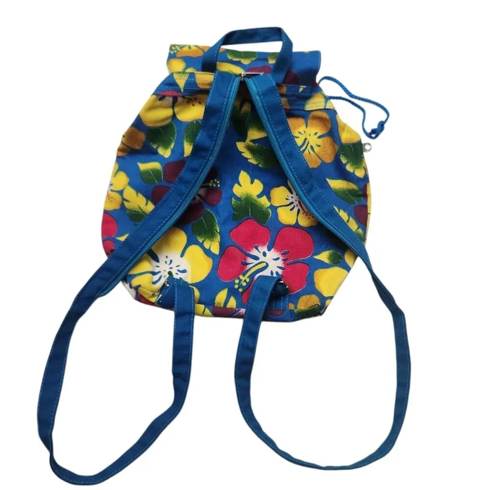 Backpack Purse Hibiscus Hawaiian Flower Print Boho Drawstring Adjustable Strap